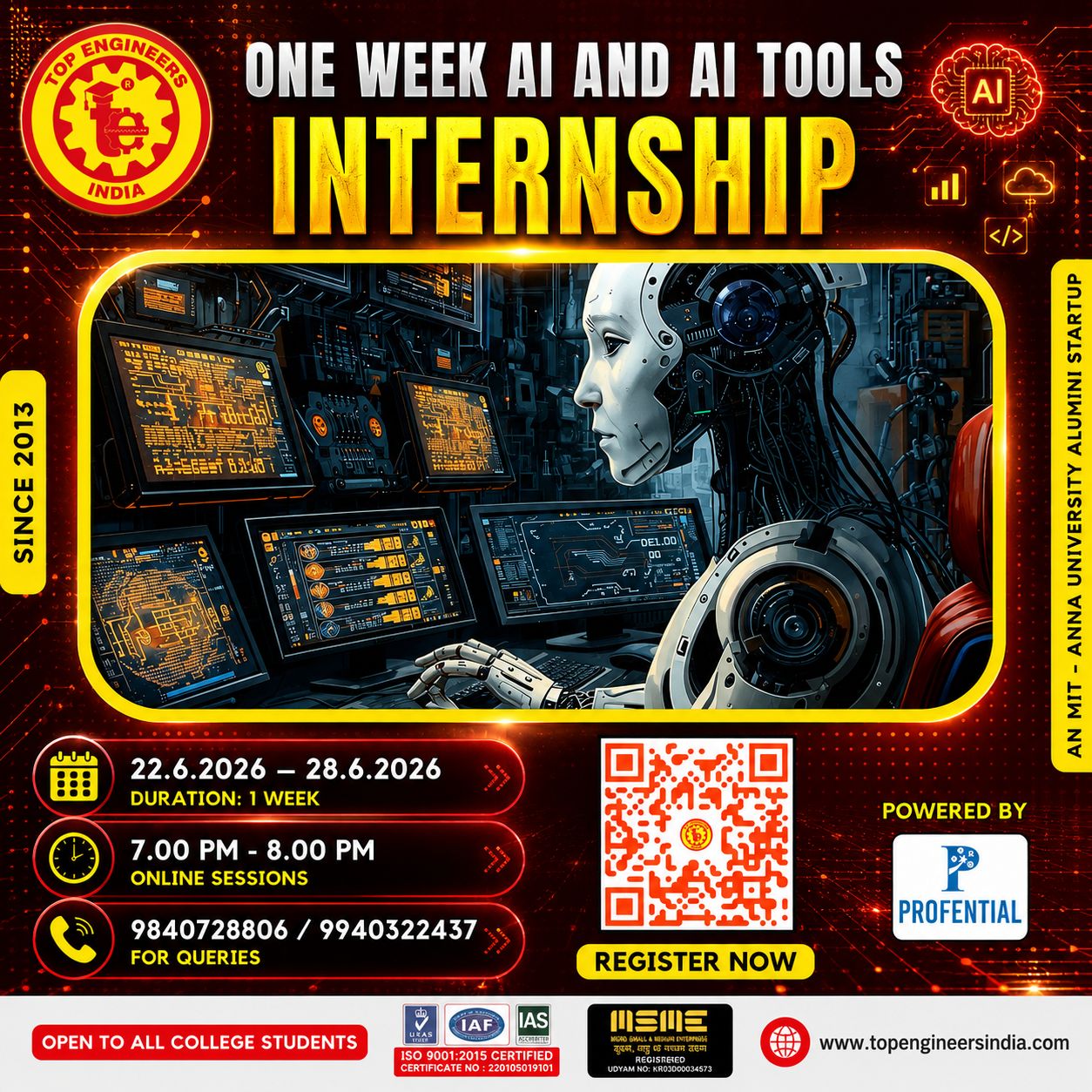 One Week AI and AI tools Internship (Online Mode) 2026 Internship Poster 